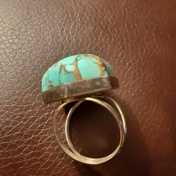 Jay King DTR China 925 Compressed Turquoise and Gold Dust Statement Ring. - Picture 6 of 6